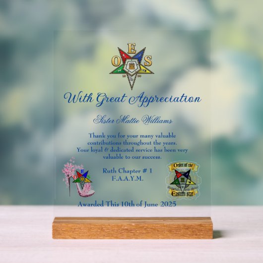 OES Appreciation Award acryl teken Acryl Bord (Neutraal)