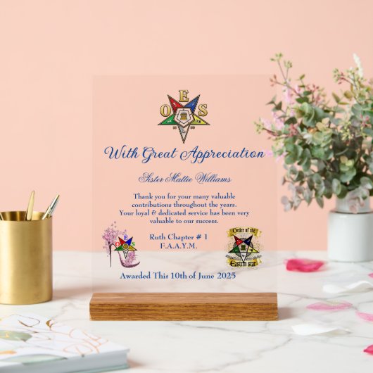 OES Appreciation Award acryl teken Acryl Bord (Huwelijk)