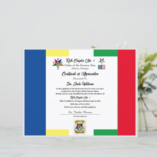 OES Certificaat van Waardering (Staand voorkant)