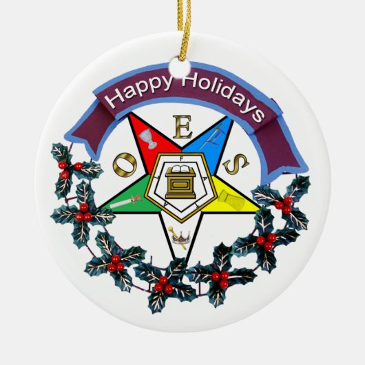 OES Holiday Wreath Keramisch Ornament (Voorkant)