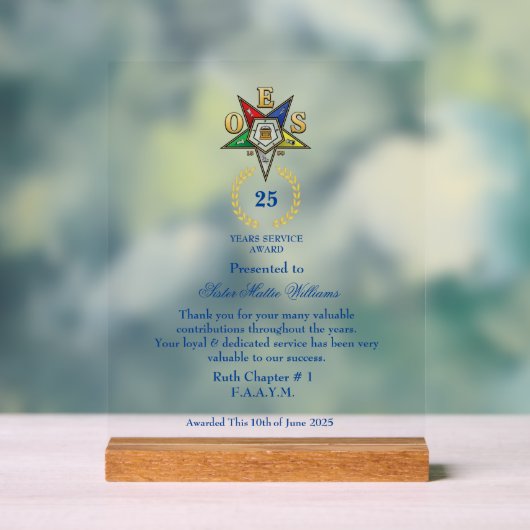 OES Years Services Award Acryl Bord (Neutraal)