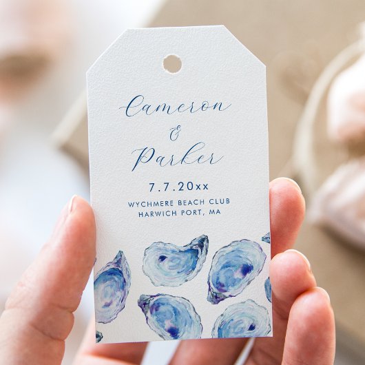 Oester Blauw Waterverf Bruiloft Favor Cadeaulabel