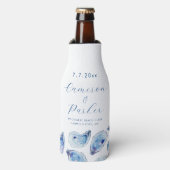 Oester Blauw Waterverf Bruiloft Favor Flesjeskoeler (Fles Voorkant)