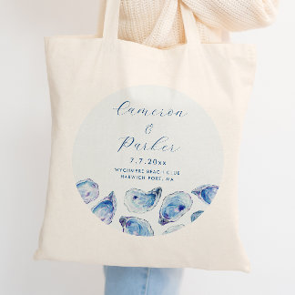 Oester Blauw Waterverf Bruiloft Favor Tote Bag