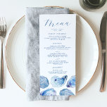 Oester Blauwe Waterverf Bruiloft Menu<br><div class="desc">Verras uw gasten met ons prachtige huwelijksmenu met drie verleidelijke entreekeuzen voor uw strandbruiloft. Dit elegante menu voegt een vleugje kustcharme toe met zijn blauw waterverf oesterschelpontwerp. Ideaal voor bruiloften aan populaire locaties aan de oostkust, zoals Belle Mer in Rhode Island, The Ocean House in Connecticut, Oceanbleu in New York,...</div>
