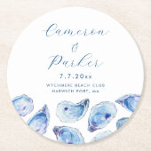 Oester Blauwe Waterverf Bruiloft Ronde Kartonnen Onderzetter (Voorkant)