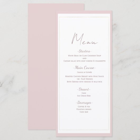 Oester Roze & Goud Modern Minimaal Trouwmenu Menu (Voorkant / Achterkant)