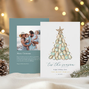 Oester Schelp Boom Kust Kerst Foto Folie Feestdagenkaart