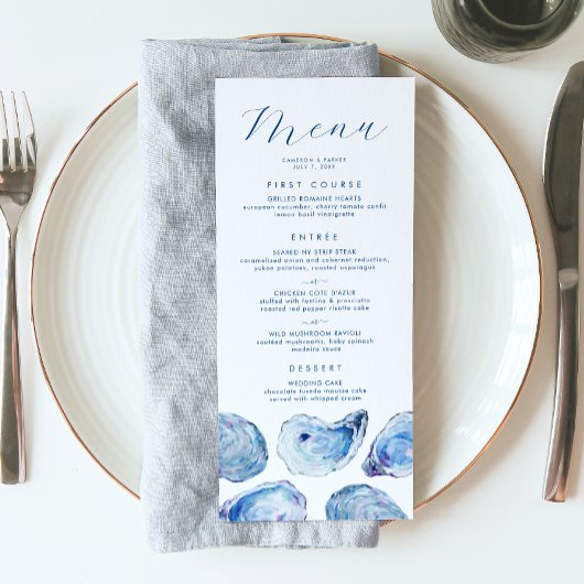 Oesterblauw Aquarel Bruiloft Menu