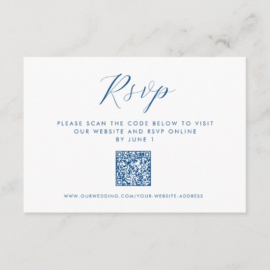 Oesterbruiloft QR RSVP Blauwe Waterverf Informatiekaartje (Voorkant)