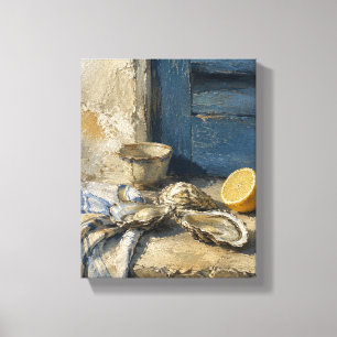 Oesters bij de Blauwe Luik Mediterrane Stilleven Canvas Afdruk