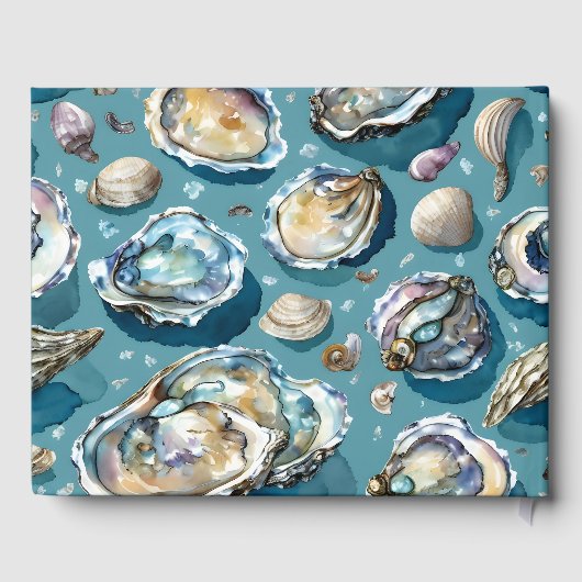 Oesters Clams schelpen Patroon Blauw Gastenboek (Achterkant)