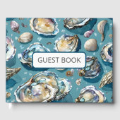 Oesters Clams schelpen Patroon Blauw Gastenboek (Voorkant)