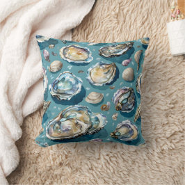 Oesters Clams schelpen Patroon Blauw Kussen