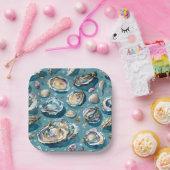 Oesters Clams zeeschelpen patroon Papieren Bordje (Feest)