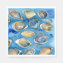 Oesters Clams Zeeschelpen Waterverf Blauw Servet