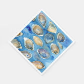 Oesters Clams Zeeschelpen Waterverf Blauw Servet (Hoek)