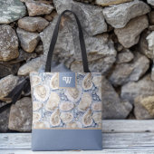 Oesters Delight Blauw Grijs Tan en Monogram Initia Tote Bag