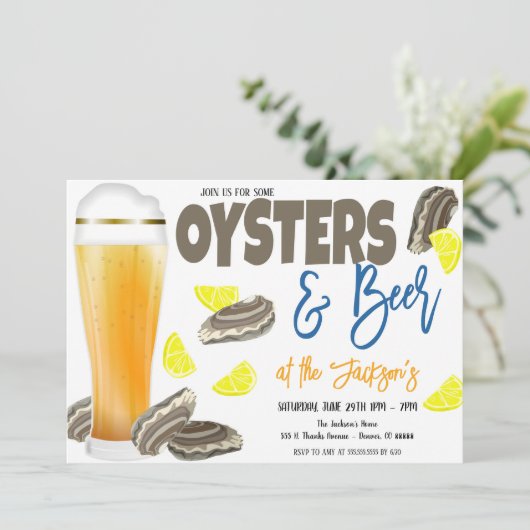 Oesters en Bier Party Uitnodiging (Staand voorkant)