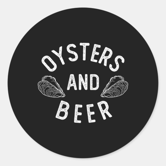 Oesters en bier ronde sticker (Voorkant)