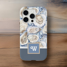 Oesters n Parels Blauw Grijs Tan Monogram Initiaal iPhone 15 Pro Case