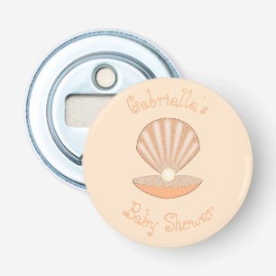 Oesterschelp en Parel Geslacht Neutrale Baby Showe Button Flesopener