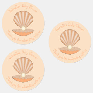 Oesterschelp en Parel Geslacht Neutrale Baby Showe Labels