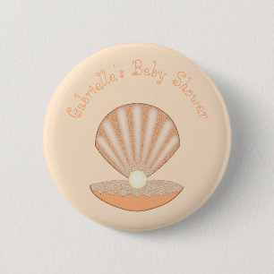 Oesterschelp en Parel Geslacht Neutrale Baby Showe Ronde Button 5,7 Cm