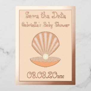 Oesterschelp en Parel Geslacht Neutrale Babyborrel Folie Feestdagen Briefkaart