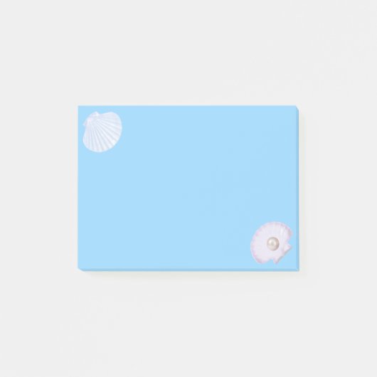 Oesterschelp met parel op lichtblauw post-it® notes (Voorkant)