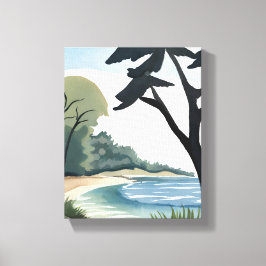 Oever aan het meer | Aquarel Landschapsschildering Canvas Afdruk