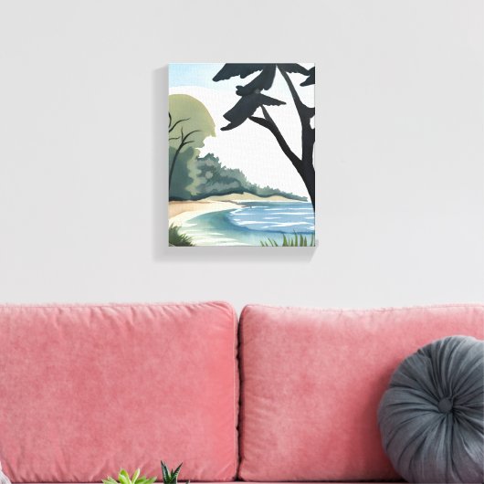 oever aan het meer | Waterverf landschapsschilderk Canvas Afdruk (Insitu (Woonkamer))