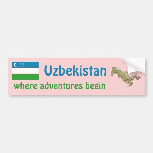 Oezbeekse vlag + Kaart Bumpersticker (Voorkant)