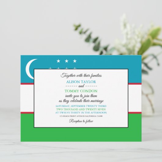 Oezbeekse vlag, vlag van Oezbekistan bruiloft Kaart (Staand voorkant)