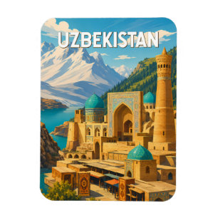 Oezbekistan Illustratie Reis Kunst Vintage Magneet