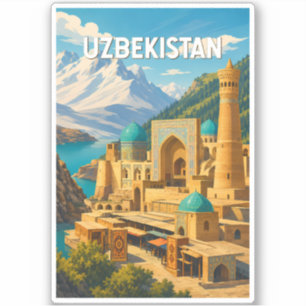 Oezbekistan Illustratie Reis Kunst Vintage Sticker