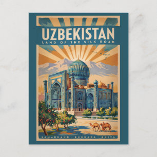Oezbekistan Kameel Illustratie Reis Kunst Vintage Briefkaart