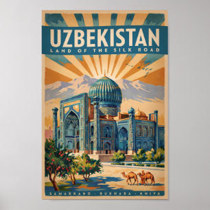 Oezbekistan Kameel Illustratie Reis Kunst Vintage Poster