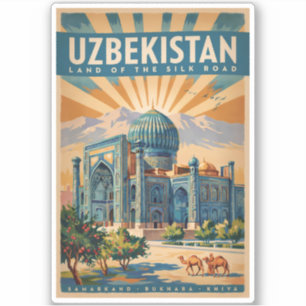 Oezbekistan Kameel Illustratie Reis Kunst Vintage Sticker