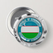 Oezbekistan - Ronde Embleem Button 7,6 Cm (Voorkant /achterkant)