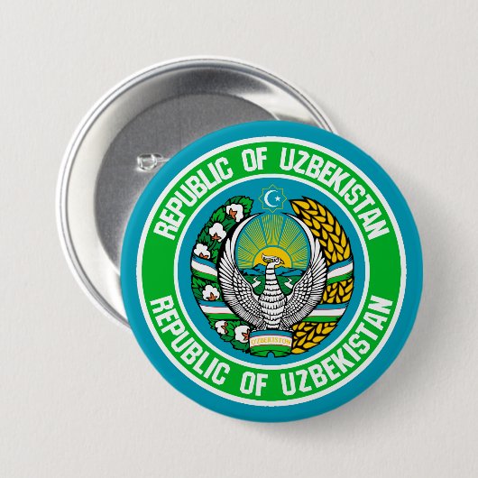 Oezbekistan - Ronde Embleem Button 7,6 Cm (Voorkant /achterkant)