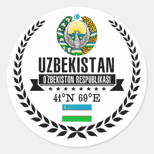 Oezbekistan Ronde Sticker (Voorkant)