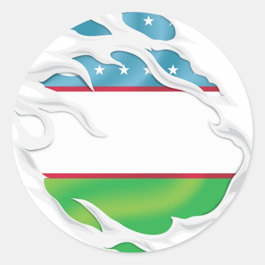 Oezbekistan scheurt vlag klassieke ronde Sticker (Voorkant)