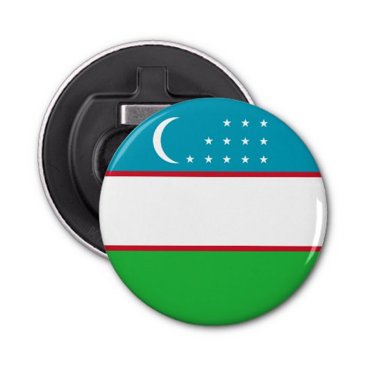 Oezbekistan vlag button flesopener (Voorkant)