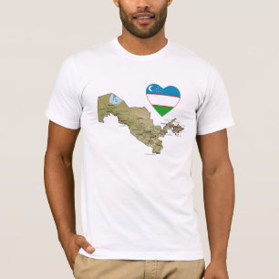 Oezbekistan - Vlaggenhoofd en kaart T-Shirt