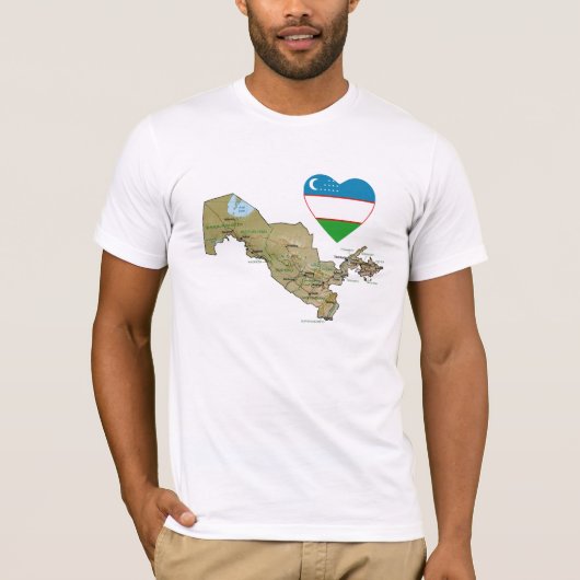 Oezbekistan - Vlaggenhoofd en kaart T-Shirt (Voorkant)