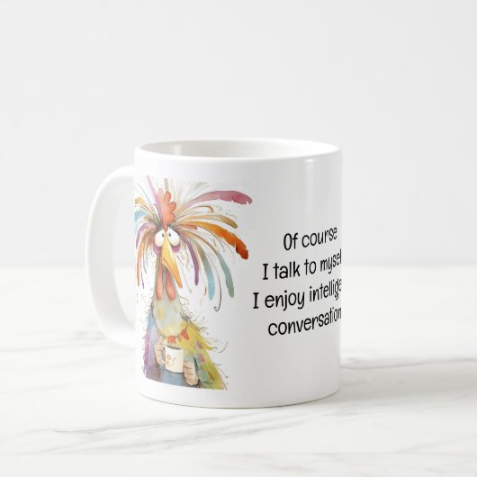 Of Course I Talk to Myself Rooster Funny Koffiemok (Voorkant links)