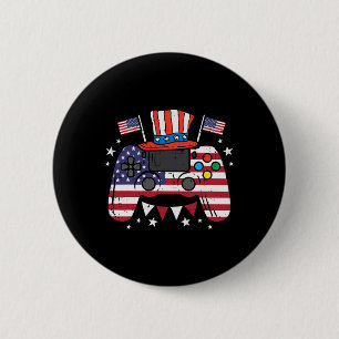 Of July Video Gamer Us Flag Gaming Patriot Boys Ki Ronde Button 5,7 Cm