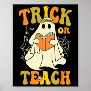 Of leer groovy Halloween Retro Floral Ghost Teach Poster