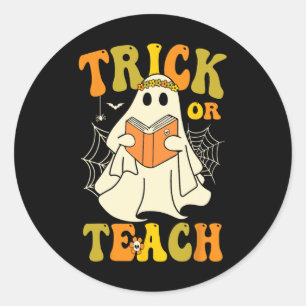 Of leer groovy Halloween Retro Floral Ghost Teach Ronde Sticker